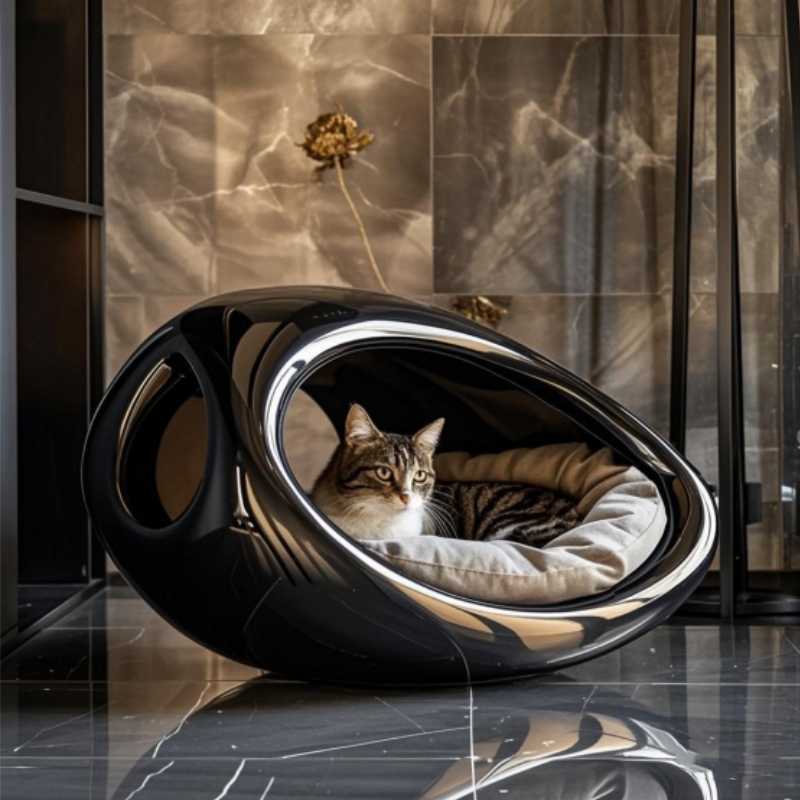 Luxury Space Pod Cat Bed with Non-Stick Coating, Designer High-End Pet Villa with All-Season Comfort & Security