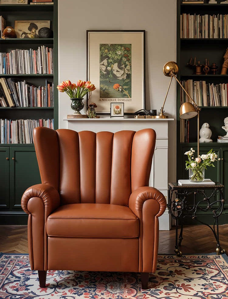 Vintage Leather Tiger Chair – Retro Single Lounge Armchair for Living Room, Balcony, or Reading Nook