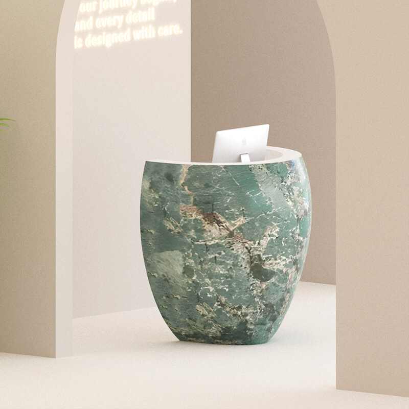 Modern Custom Reception Counter, Green Marble Pattern Small Front Desk for Beauty Salon, Hotel, Spa & Boutique