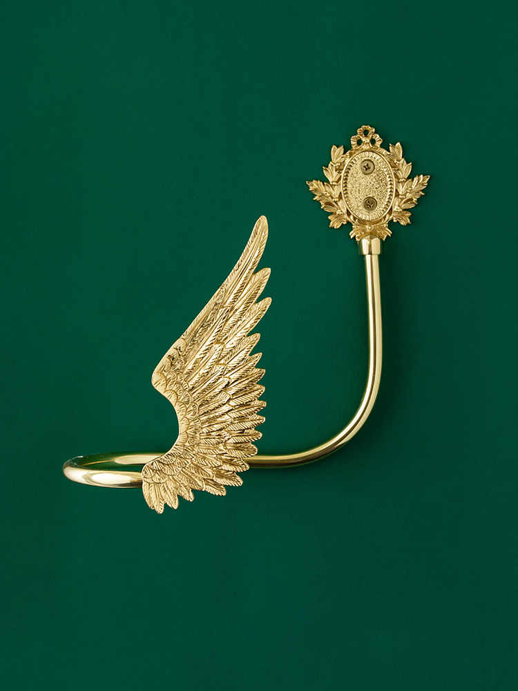 Luxury Angel Wing Curtain Hook Set (Left and Right), Brass Gold Decorative Drapery Holdback, Creative Art Deco Bedroom & Living Room Wall Hook