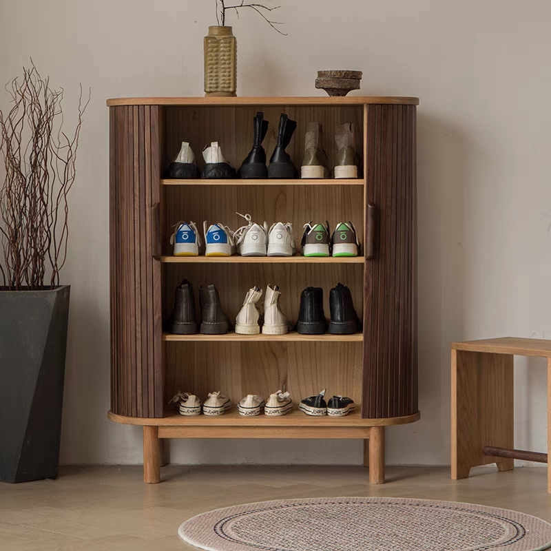 Modern Black Walnut Shoe Cabinet, Minimalist Small-Space Storage Entryway Organizer
