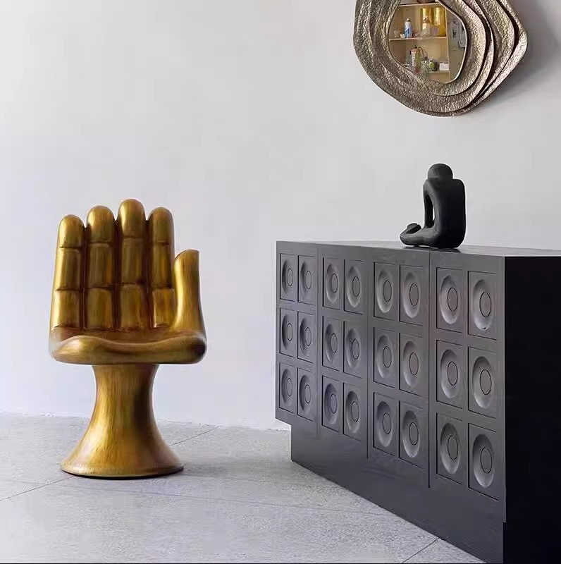 Italian Luxury Black Brutalist Sideboard Cabinet – Modern Geometric Circle Pattern Relief Console, Premium Statement Storage for Villa Living Room and Entryway