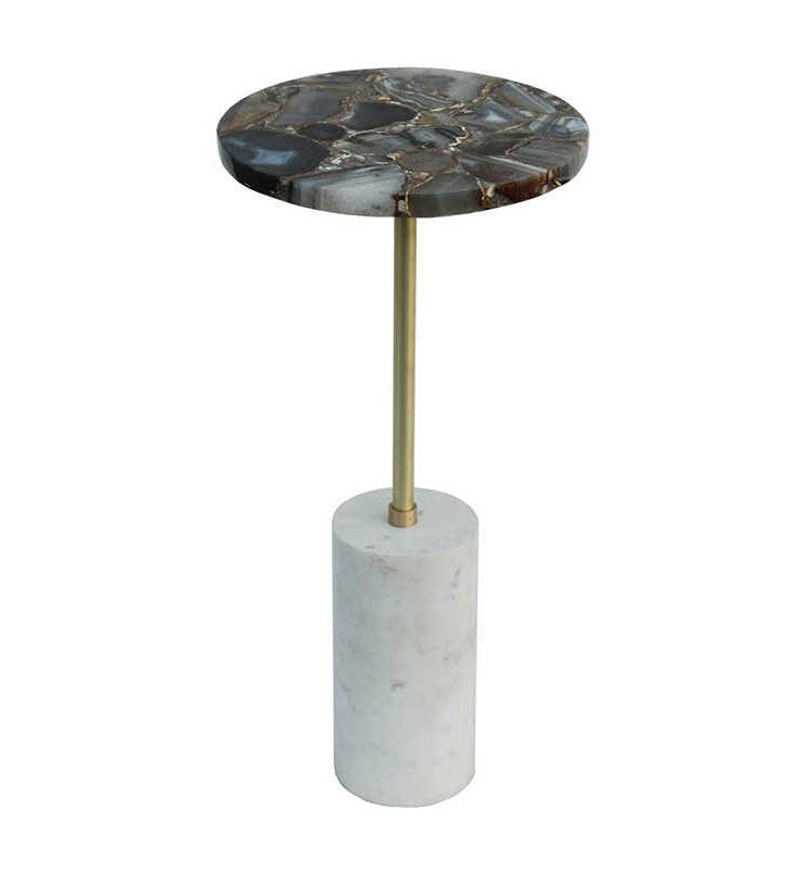 Handcrafted Aluminum Inlaid Agate Luxury Stone Designer Side Table, Black Small Edition