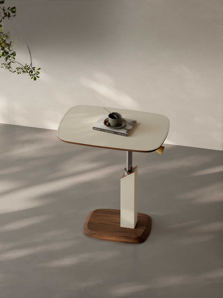 Adjustable Saddle Leather Side Table, Modern Minimalist Mini Small Tea Table, Height Adjustable