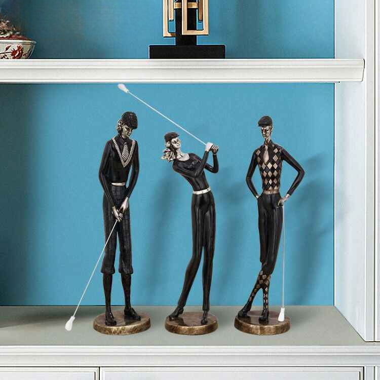 Modern Abstract Golf Player Sculptures – Set of 3 Elegant Resin Figurines for Home, Office, or Bar Décor