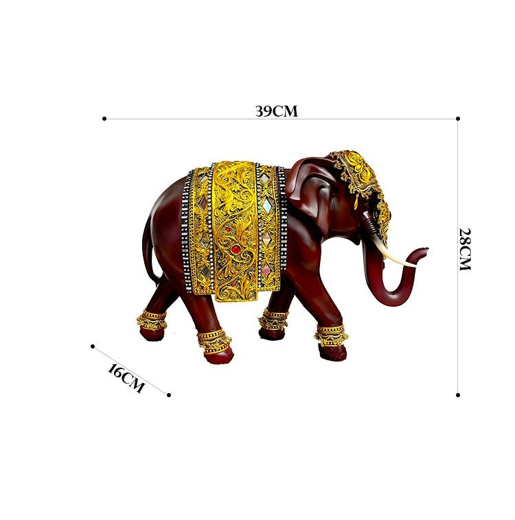 Luxury Handcrafted Elephant Pair Figurines, Villa & Entryway Statement Decor, Chestnut Brown with Ornate Golden Details