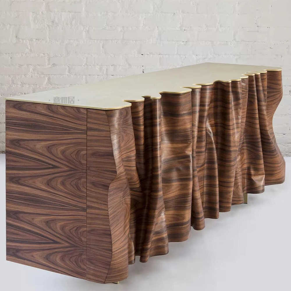 Designer Walnut Wave Sideboard – Luxury Sculptural Storage Cabinet with Flowing Form, Contemporary TV Console and Dining Room Credenza
