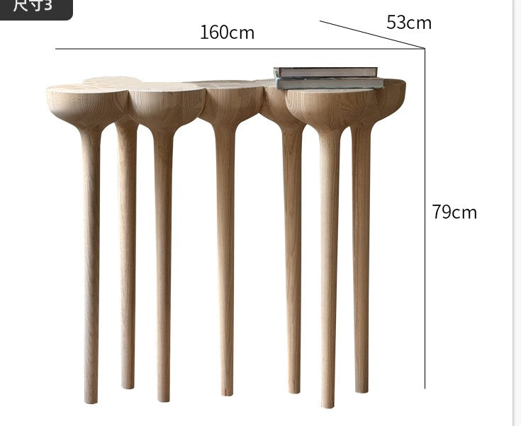 Degas Custom Esgrimas Solid Wood Console Table Set, Mid-Century Modern Entryway Display Tables with Sculptural Legs, Natural Wood Hall Accent Tables