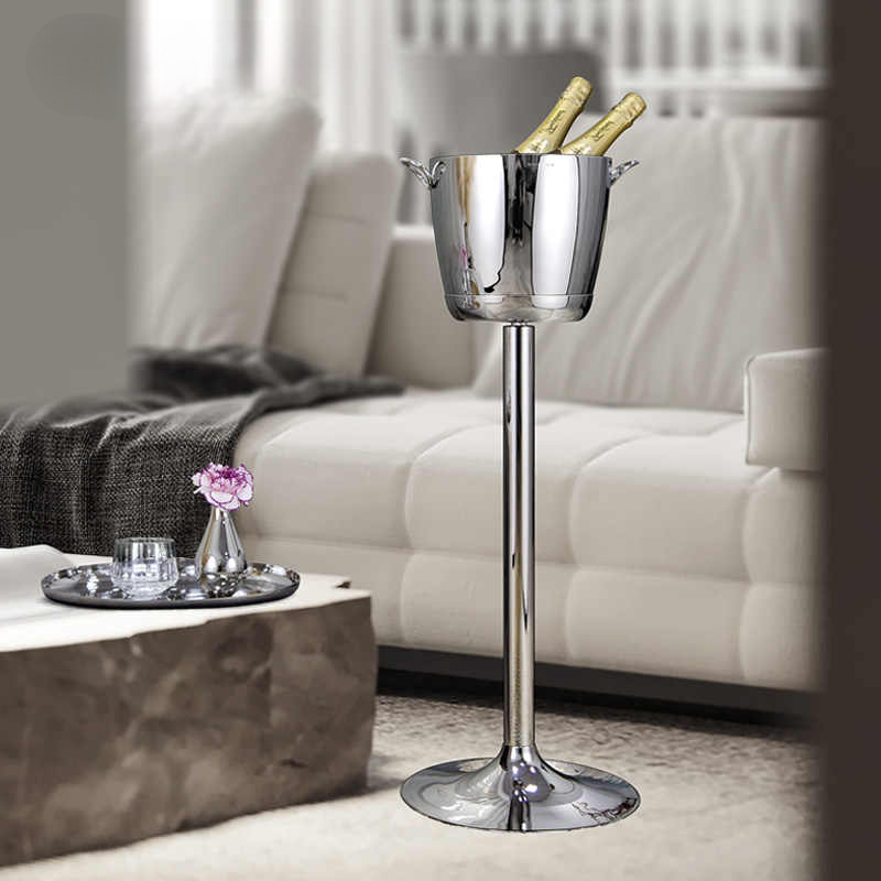 Minimalist Luxury Tall Wine Ice Bucket – Double-Loop Standing Champagne Cooler, Stainless Steel 6L, For Home & Hospitality Decor