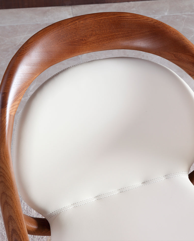 Modern Walnut Swivel Lounge Chair, Premium Solid Wood & Genuine Leather Nordic Reading Chair
