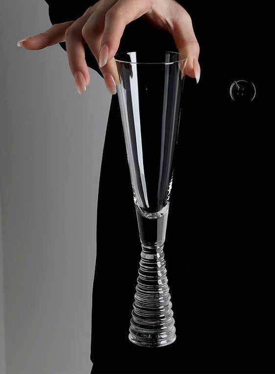 Vintage Crystal Champagne Flute Glass 200ml – Artistic Spiral Stem Dessert Wine Goblet, Premium Lead-Free Crystal, Set of 2 with Coasters & Cleaning Brush