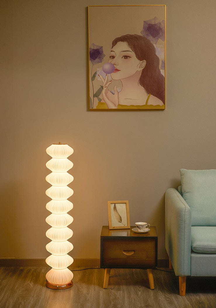 Full Spectrum LED Gourd Floor Lamp, Rose Gold and White, Eye-Friendly Ambient Lighting for Hotel, Bedroom, Living Room