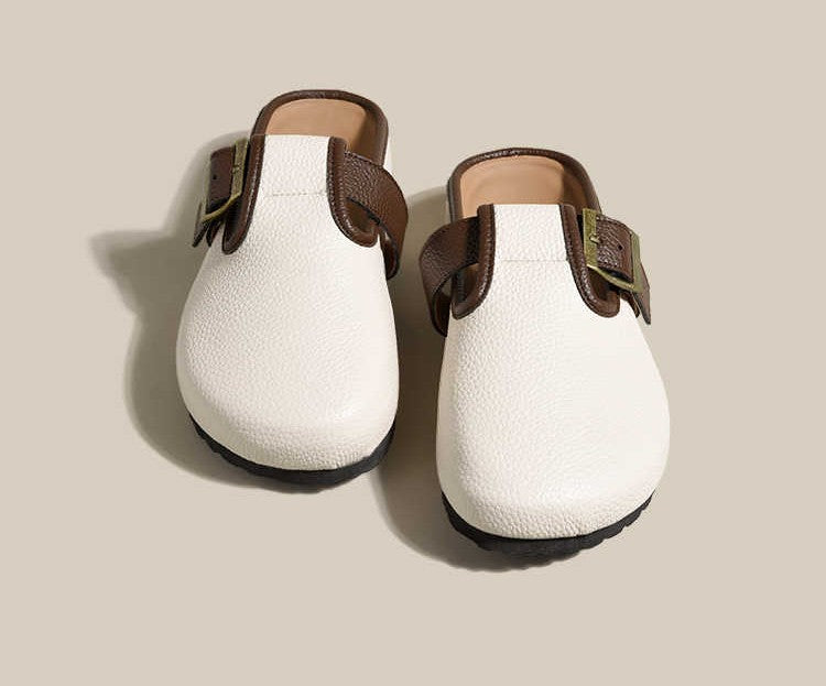 Genuine Leather Platform Clogs – Women's Thick Sole Slip-On Mules with Adjustable Strap, Comfortable Birkenstock-Style Sandals Size 35-40