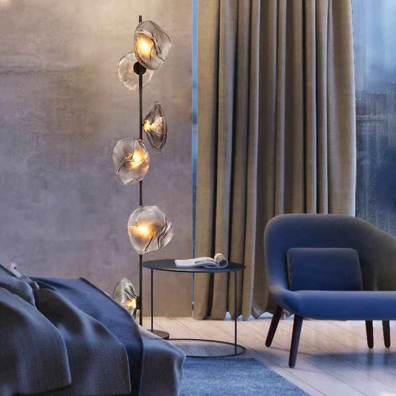 Luxury Designer Gold Smoky Glass Floor Lamp, Artistic Modern LED Standing Light for Villa, Living Room, Bedroom