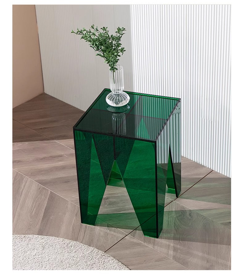Geometric Acrylic Side Table, Contemporary Crystal Glass-Like End Table with Angular Design, Modern Living Room Accent Furniture