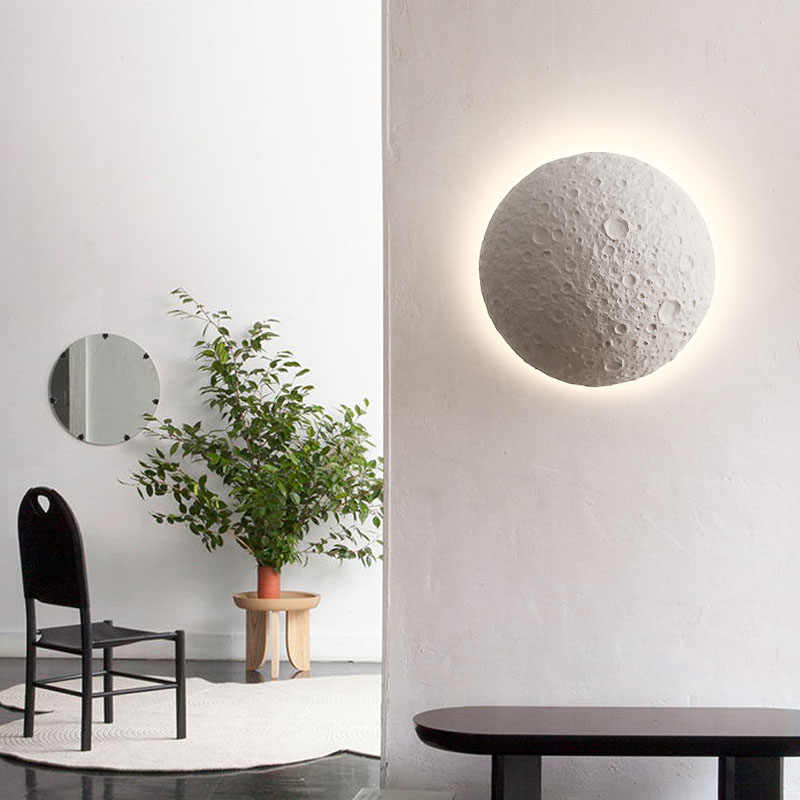 Space Moon Crater Wall Lamp, 3D Textured Resin & Acrylic Moon Surface Sconce, Modern Indoor/Outdoor LED Light, White