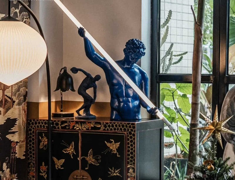 Large Abstract Blue Human Sculpture Table Lamp, Creative Modern Art Statue for Hotel Lobby, Showroom & Living Room Decor, LED Accent Ligh