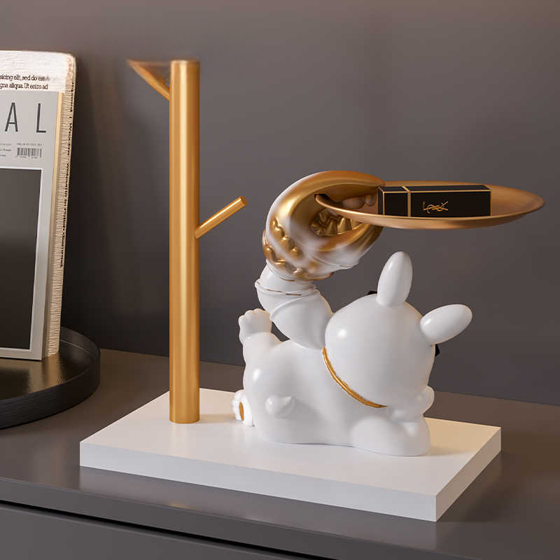 Lucky Rabbit Key Organizer and Entryway Tray, Modern Decorative Bunny Accessory Holder for Foyer, Front Door, Gifts