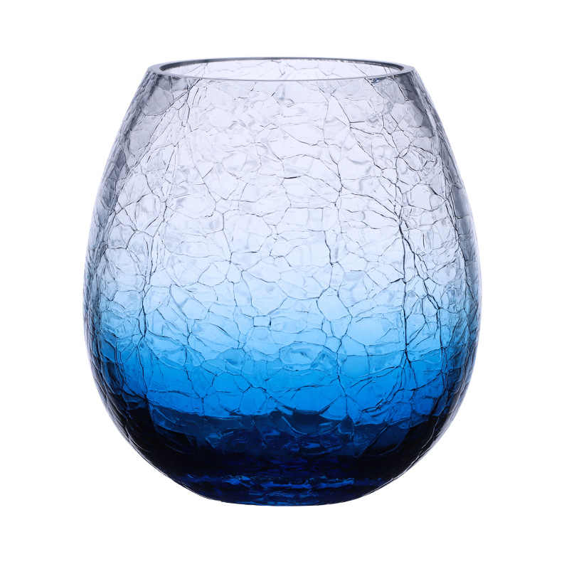 Ocean Crackle Glass Tumbler Set 360ml – Handblown Crystal Cocktail Juice Water Beer Glass, Gradient Blue/Orange/Transparent, Artistic Summer Drinkware