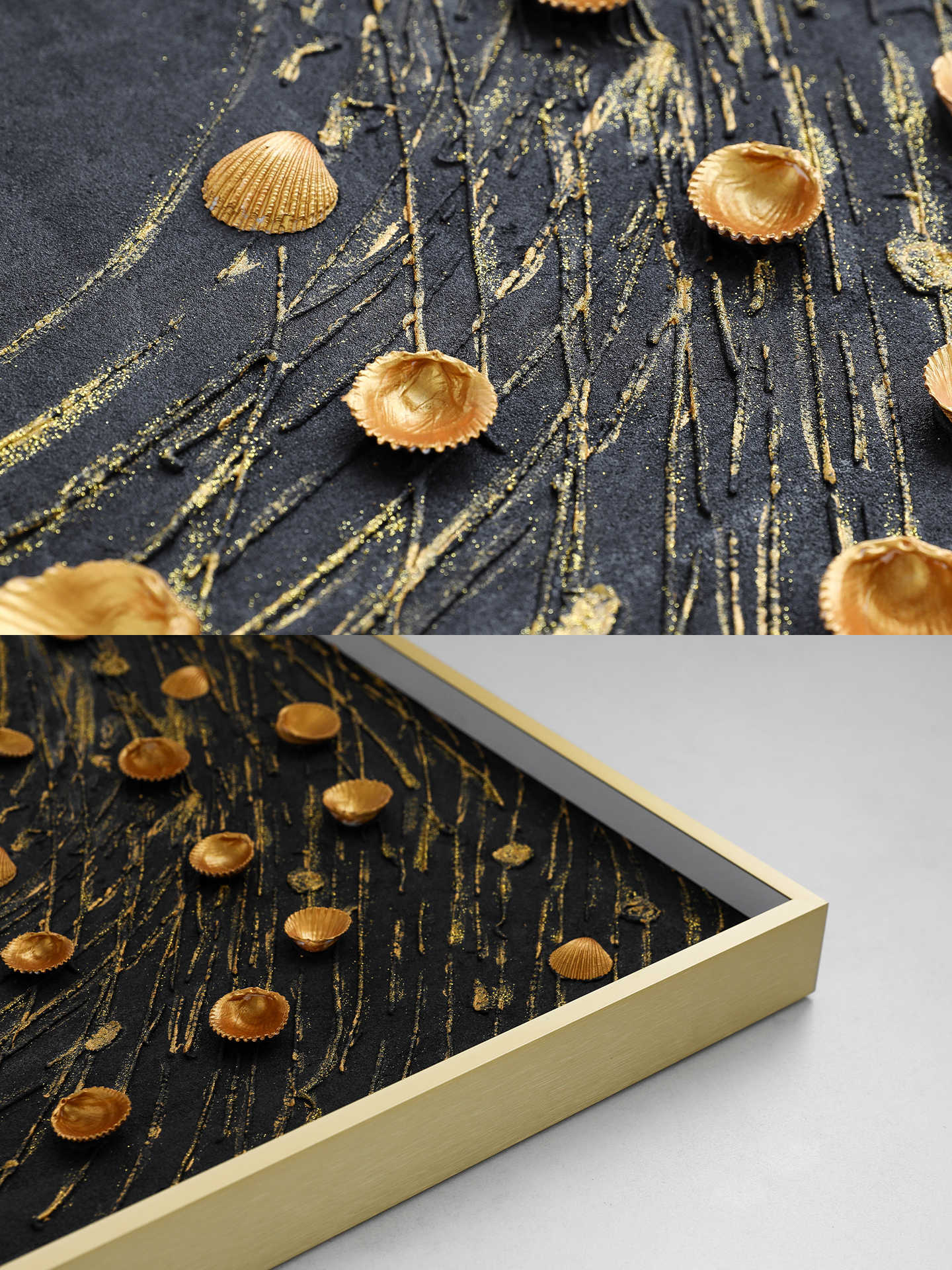 Original Gold Shell Abstract Wall Art, Luxury Handmade 3D Painting for Entryway, Living Room & Modern Decor