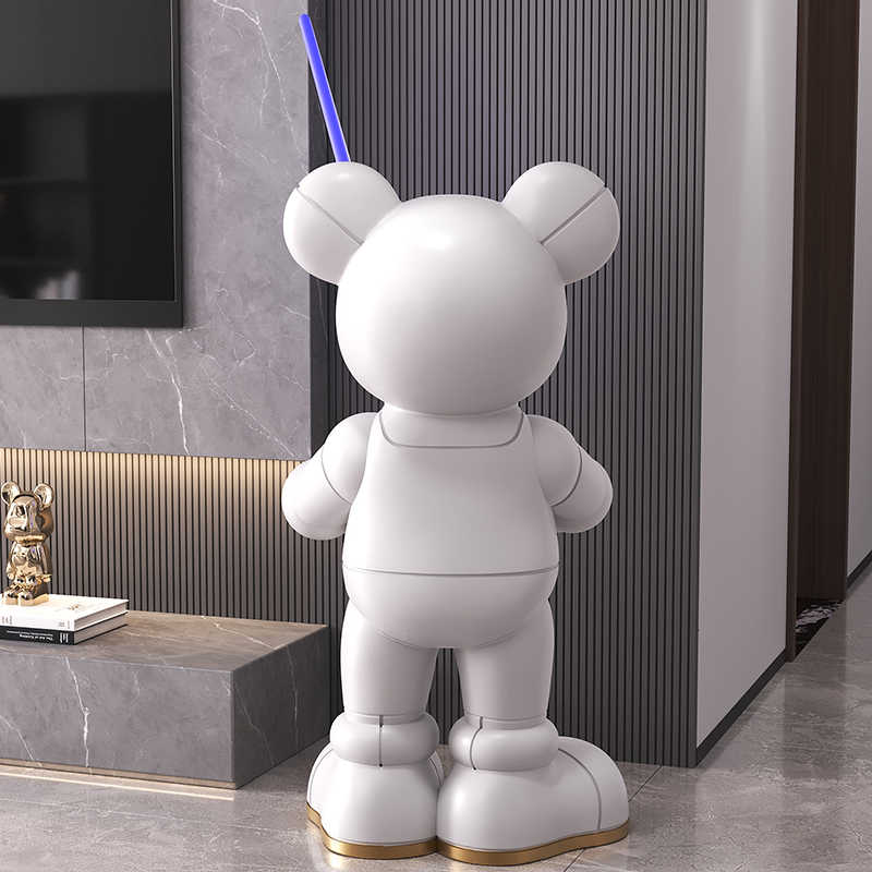 Large Mechanical Bear Floor Sculpture with LED Sword, Modern Tech Decor Statue for Living Room, Hallway, TV Cabinet, Office