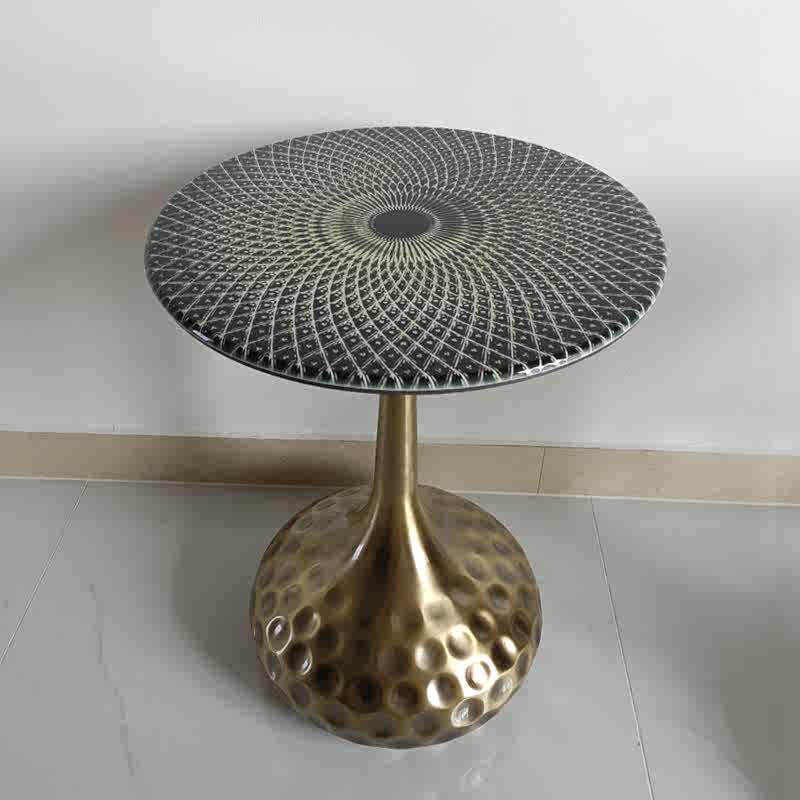 Modern Luxury Golf Ball Base Side Table with Microcrystalline Stone Top, Contemporary Brass Pedestal Accent Table