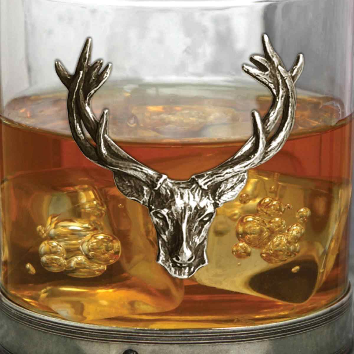 Whiskey Glass 312ml – Wide-Mouth Tumbler with Heavy Base, Handcrafted Deer Motif, Gift Boxed