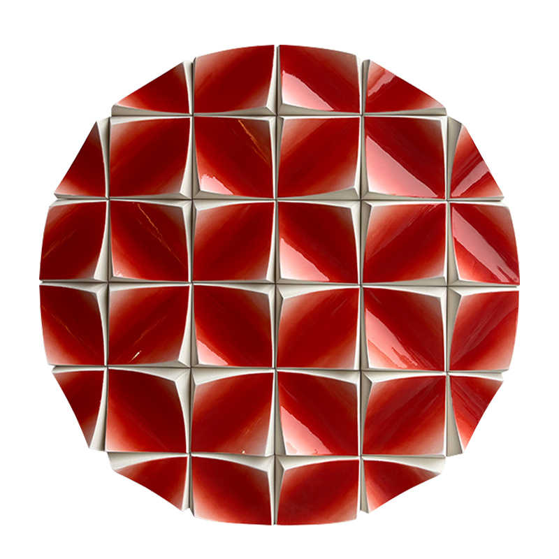 Modern 3D Red Geometric Relief Wall Art, Large Round Wood Sculpture, Abstract Panel Artwork for Living Room Bedroom, Textured Contemporary Home Decor