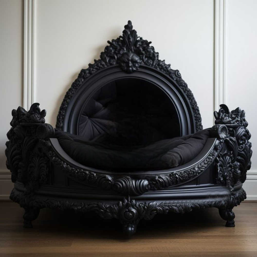 Gothic Black Luxury Solid Wood Pet Bed – Baroque Hand-Carved Cat & Dog Sofa, Indoor Ornate Throne Bed