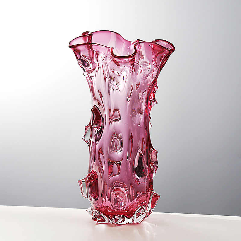 Dreamy Rose Pink Art Glass Vase, Creative Sculptural Flower Vessel for Weddings & Living Room, Decorative Art Piece & Gift