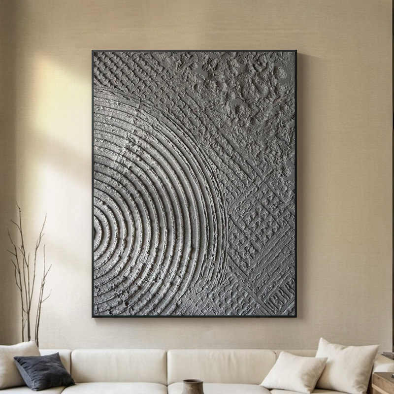 Minimalist Abstract Relief Wall Art, Hand-Painted Textured Oil Painting with Modern Black Aluminum Frame