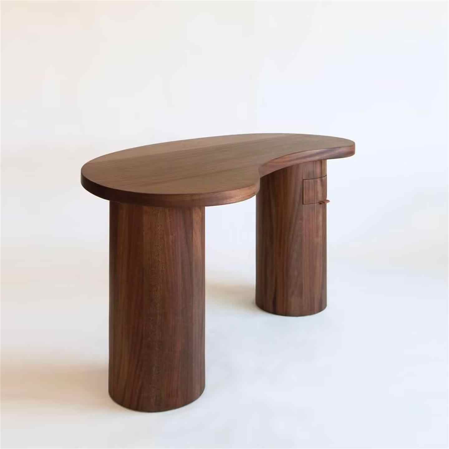 Mid-Century Walnut Kidney-Shaped Writing Desk, Sculptural Minimalist Solid Wood Study Table for Home Office, Designer Learning Table