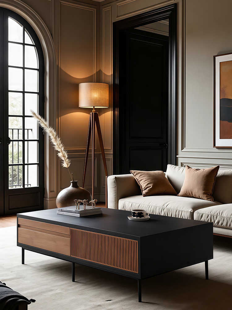 Modern Minimalist Solid Wood Coffee Table – Vintage Living Room Luxury Drawer Rectangular Tea Table