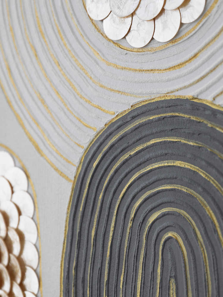 Modern Gold Abstract Wall Art, Designer Framed 3D Panel for Living Room, Foyer & Home Office – Unique Shell Relief