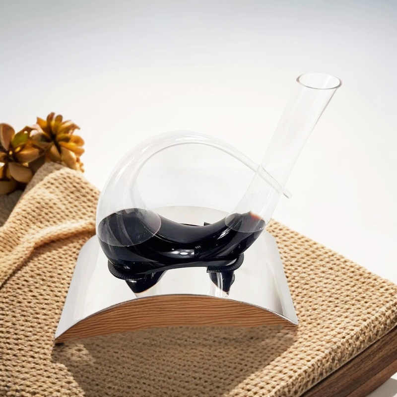 Luxury Harp-Shaped Wine Decanter with Stainless Steel Stand – Creative Glass Aerator Set for Elegant Wine Service