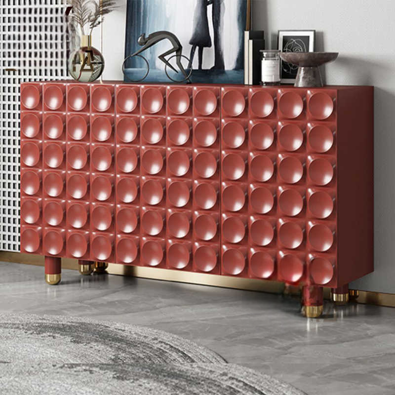 Minimalist Red Bubble Textured Sideboard Cabinet, Luxury Entryway Buffet for Living Room, Modern Designer Tea Console