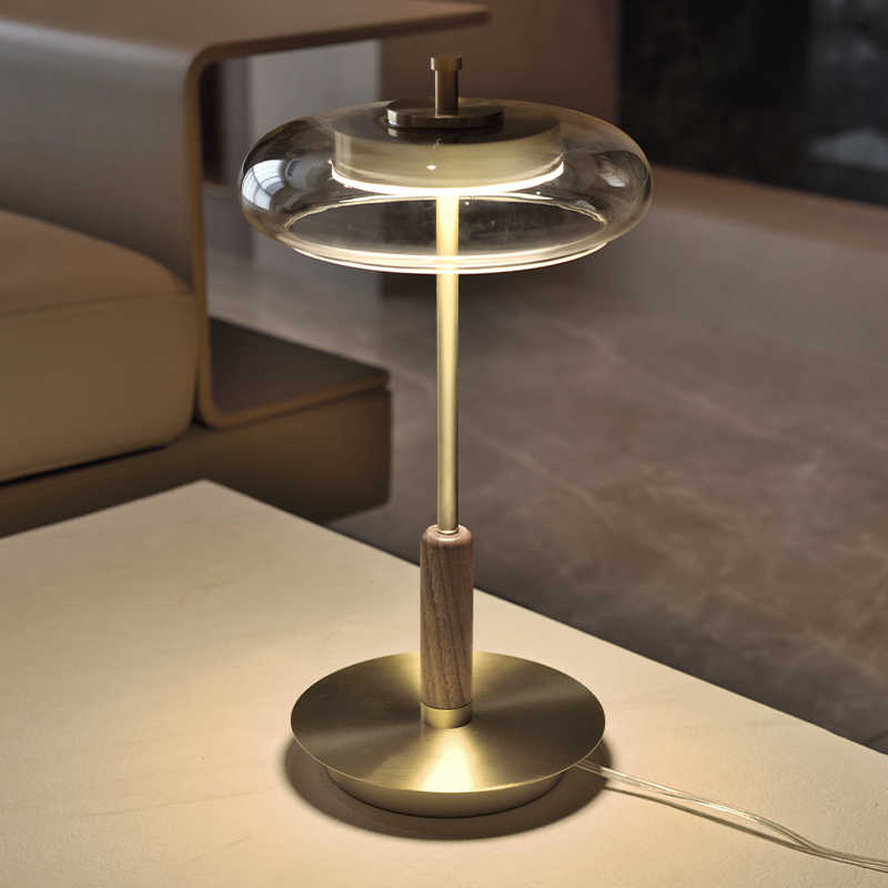Luxury Minimalist Designer Bedside Table Lamp, Brass & Glass – Modern Warm Light for Bedroom