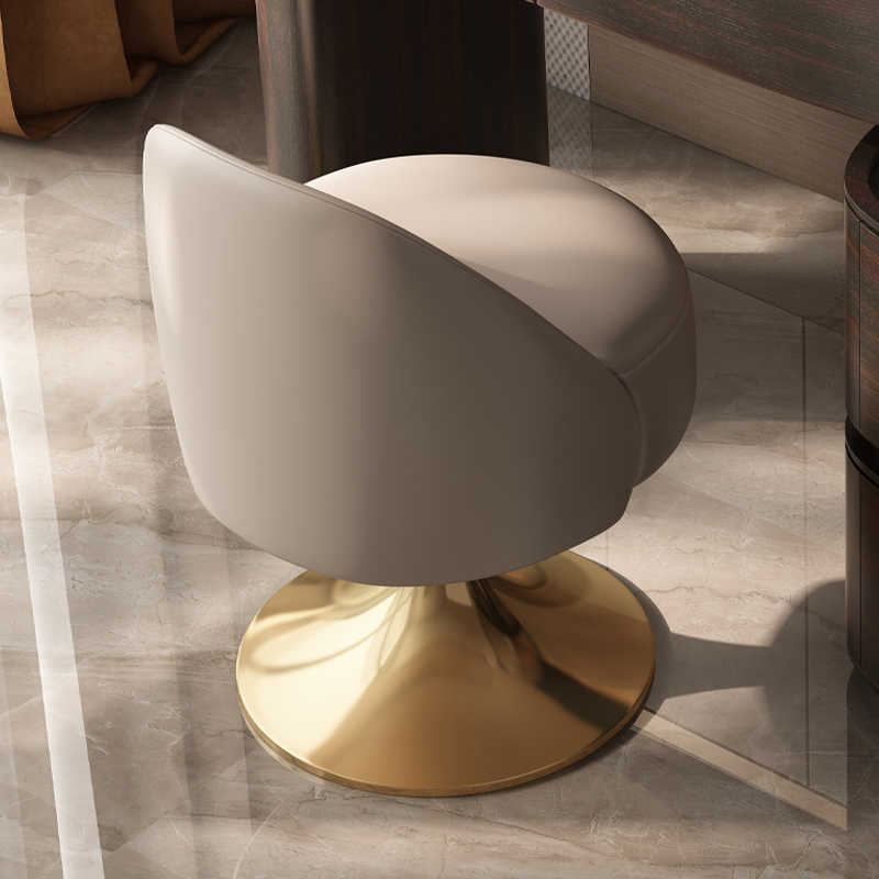 Italian Luxury Swivel Vanity Chair with Gold Tulip Base, Premium Leather Upholstered Makeup Stool with Backrest for Small Spaces
