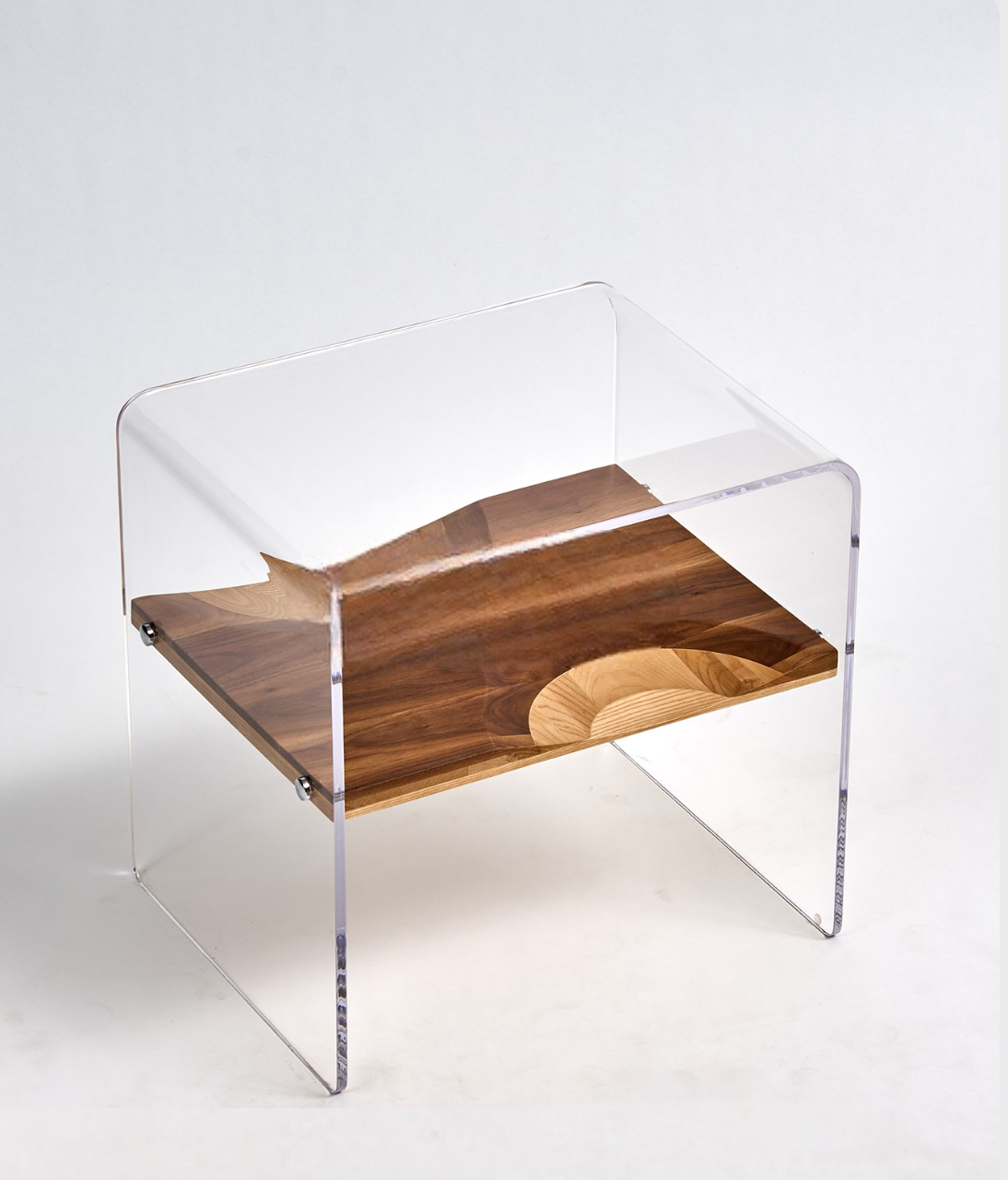 Minimalist Walnut Nightstand, Modern Designer Bedroom Acrylic & Wood Side Cabinet