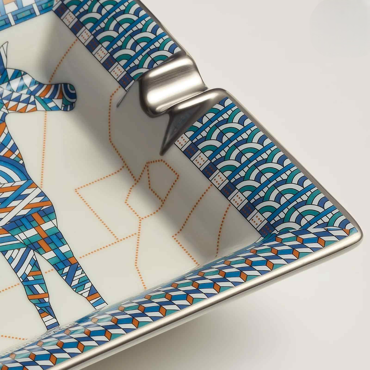 Porcelain Horse Decor Ashtray, Luxury Cobalt Blue Ceramic Tray, Modern Geometric Square Trinket Holder for Living Room, Gift Box