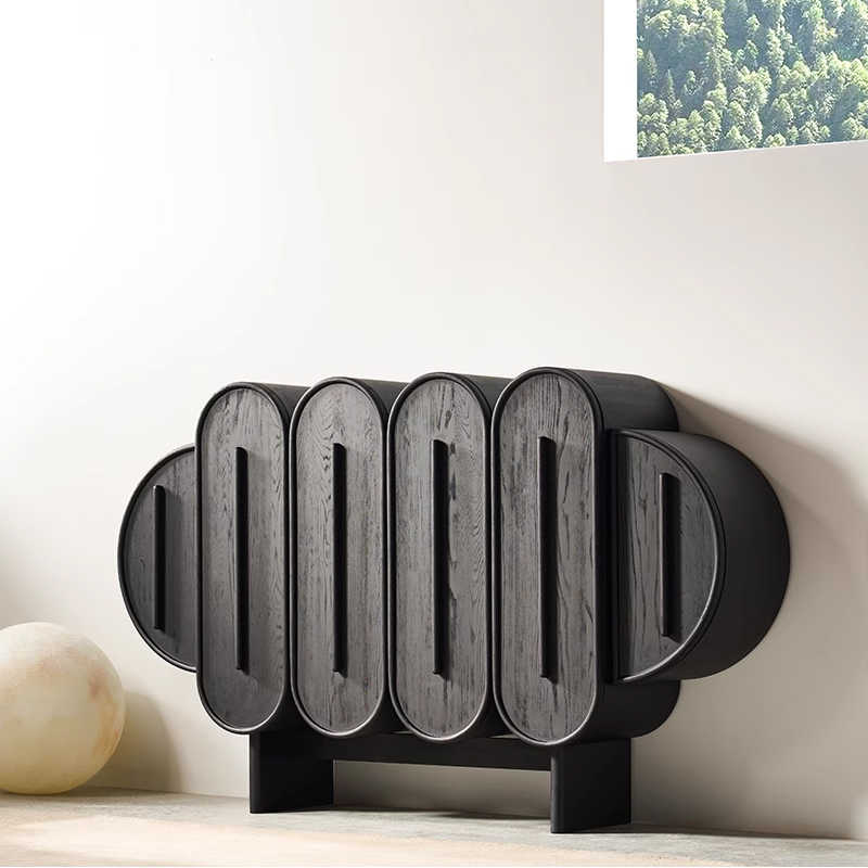 Cloud-Shaped Solid Wood Console Cabinet, Modern Minimalist Luxury Entryway Storage with Designer Curved Compartments