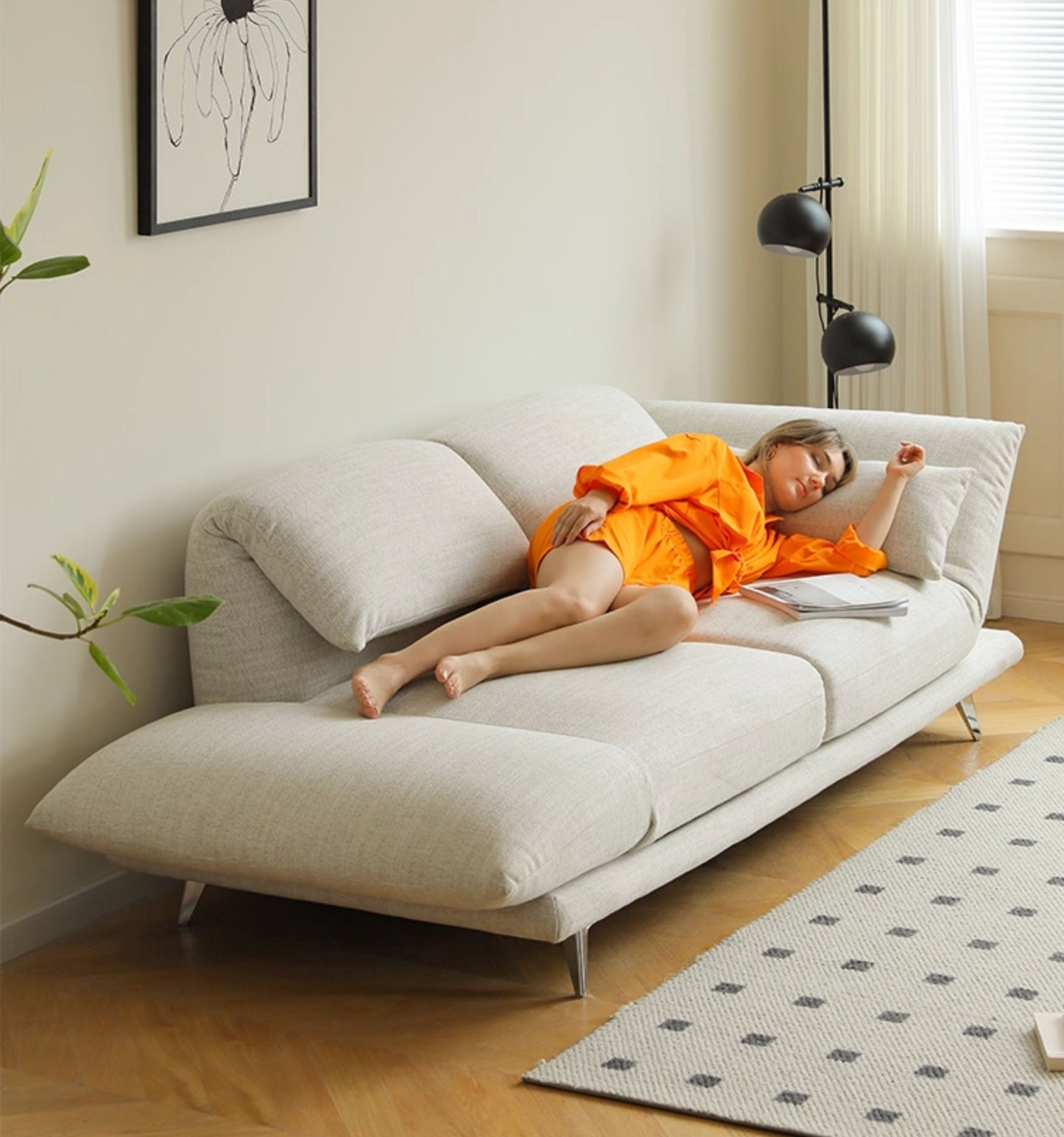 Modern Transforming Sofa – Flexible Convertible Island-Style Sofa, Compact Apartment Living Room Couch, Cream White Fabric Recliner