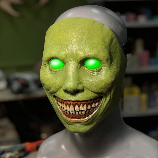 Green LED Exorcist Horror Mask – Scary Glowing Halloween Jack, Demon Cosplay Latex Prop
