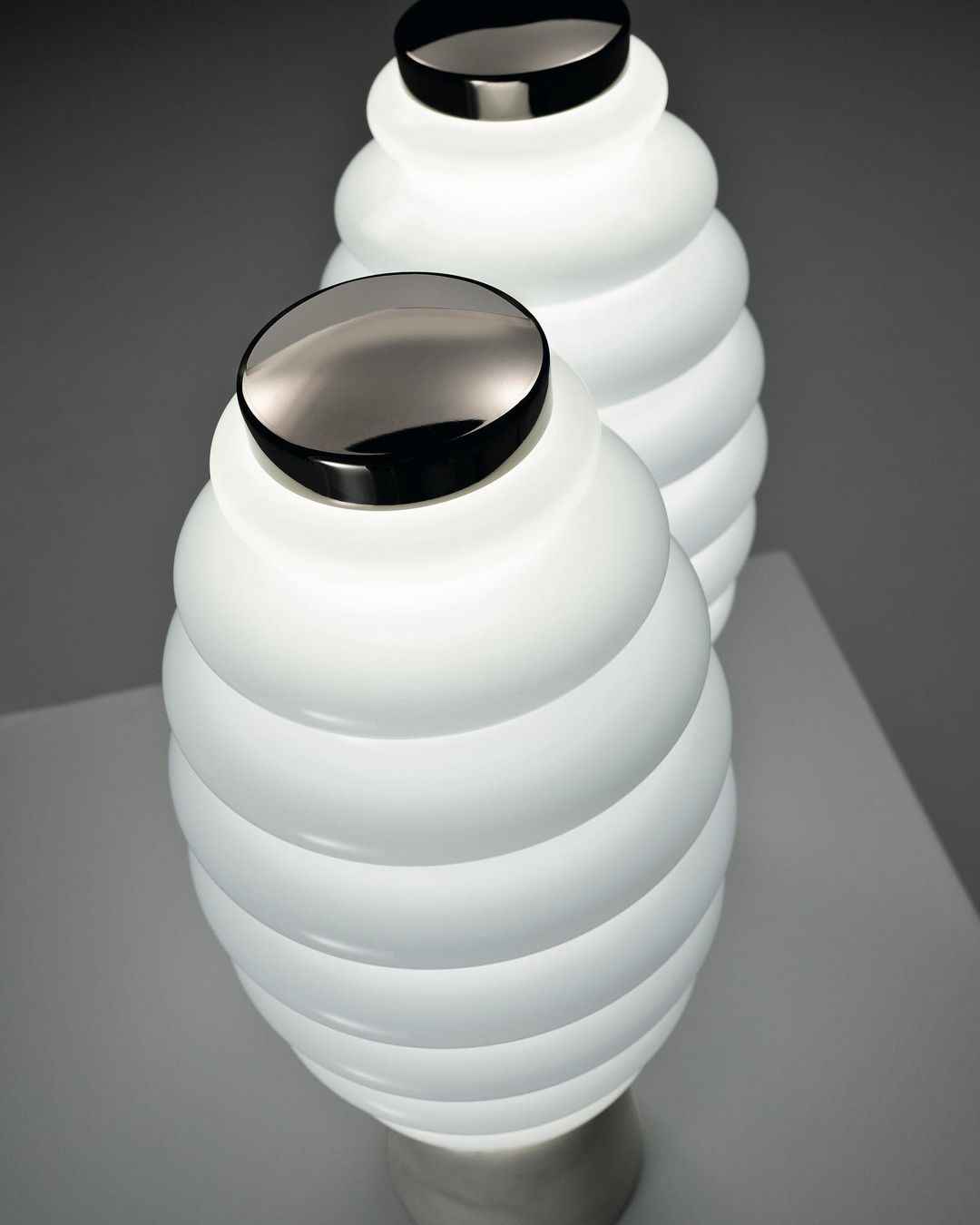 Designer Marble Base Glass Table Lamp, White Ripple LED Accent Light for Bedroom, Living Room, or Modern Decor