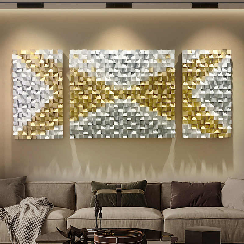 Luxury Modern 3D Wood Mosaic Wall Art Triptych, Large Handcrafted Pine Decorative Panels for Living Room Sofa and Bedroom, Unframed Set