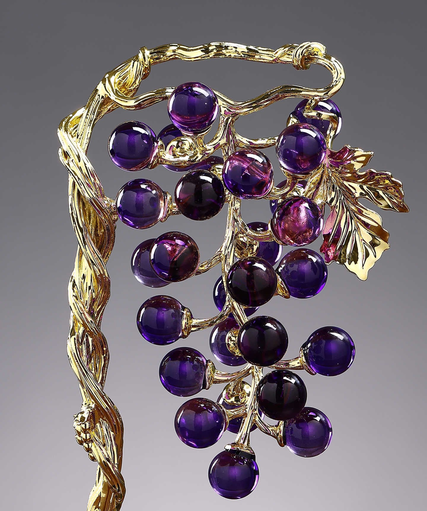Light-Luxury Grape & Prosperity Tree Decorative Set – High-End Art Glass Desk/Entry Decor, Red Wine & Purple