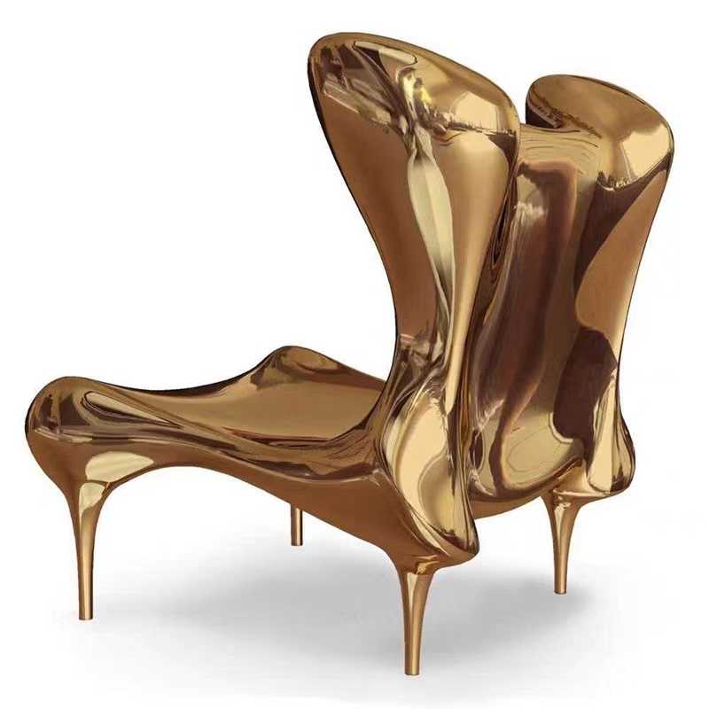 Designer High Heel Lounge Chair – Electroplated Fiberglass Accent Chair, Modern Art Statement for Living Room or Model Room