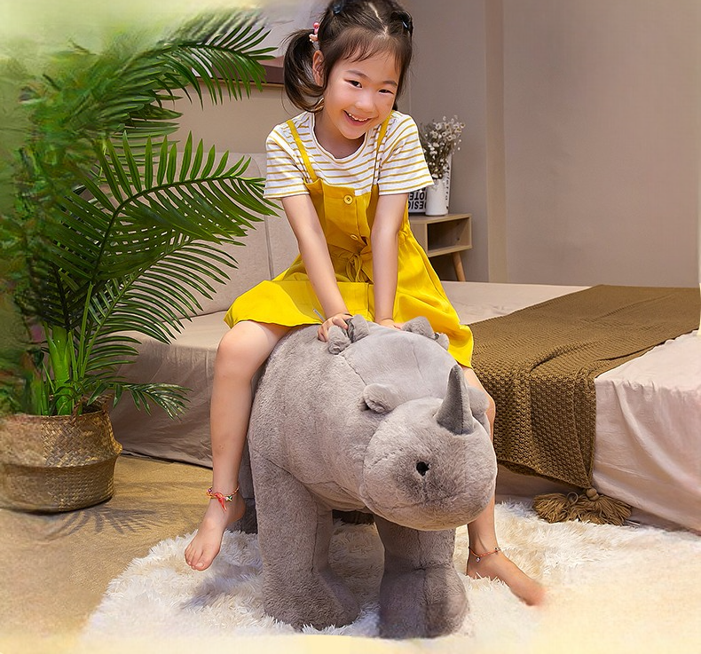 Large Rideable Realistic Rhino Plush Toy – Jumbo Stuffed Animal Model for Kids, Room Decor, Photo Prop, Birthday Gift, Sofa-Style Doll