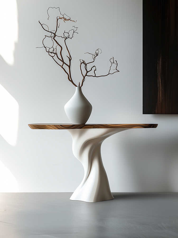 Minimalist Wood Console Table, Luxury Sculptural Entryway Table with Twisted Base, Premium Solid Wood Hallway Furniture