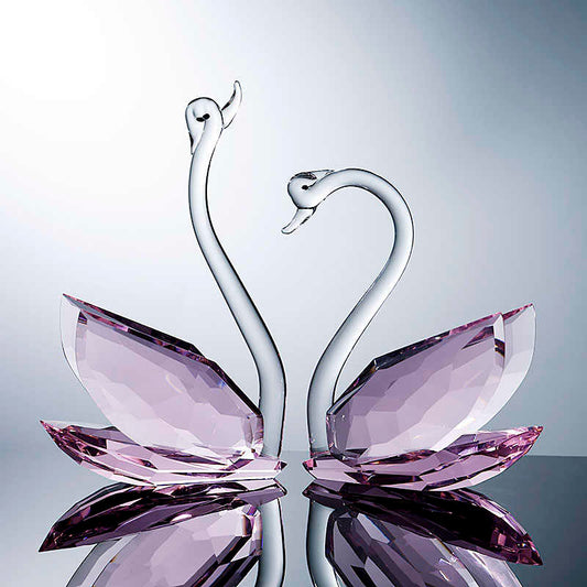 Crystal Pink Swan Figurines Pair, Elegant Wedding Gift Set in Box, Hand-Blown Glass Love Birds for Living Room Housewarming, Romantic Home Decor, Set of 2